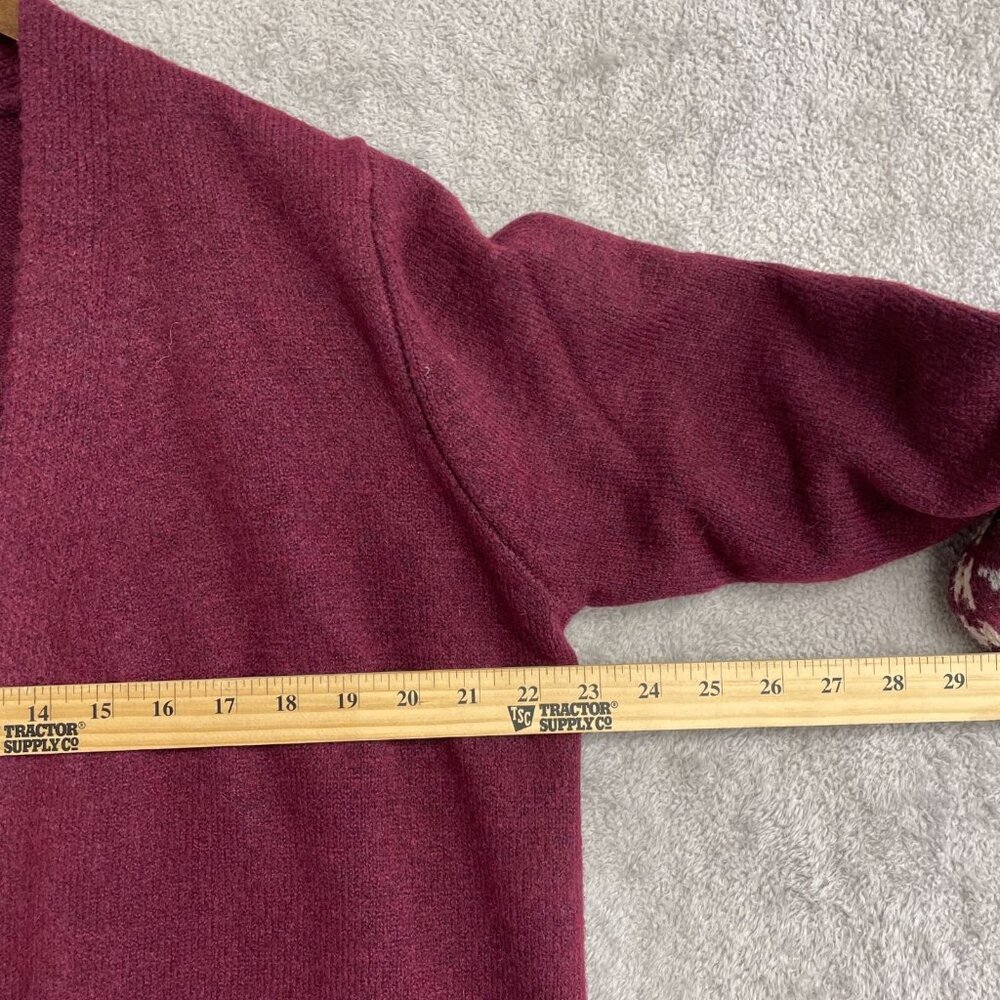 Frye Women's L Burgundy Open Front Cardigan Sweater Aztec Pattern N0531 - Picture 8 of 12